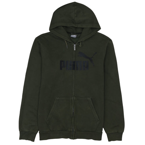 Puma Men’s Green Full Zip Hoodie Size L Fleece Logo Sportswear