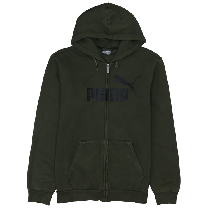 Puma Men’s Green Full Zip Hoodie Size L Fleece Logo Sportswear