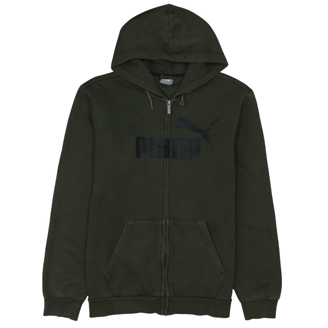 Puma Men’s Green Full Zip Hoodie Size L Fleece Logo Sportswear