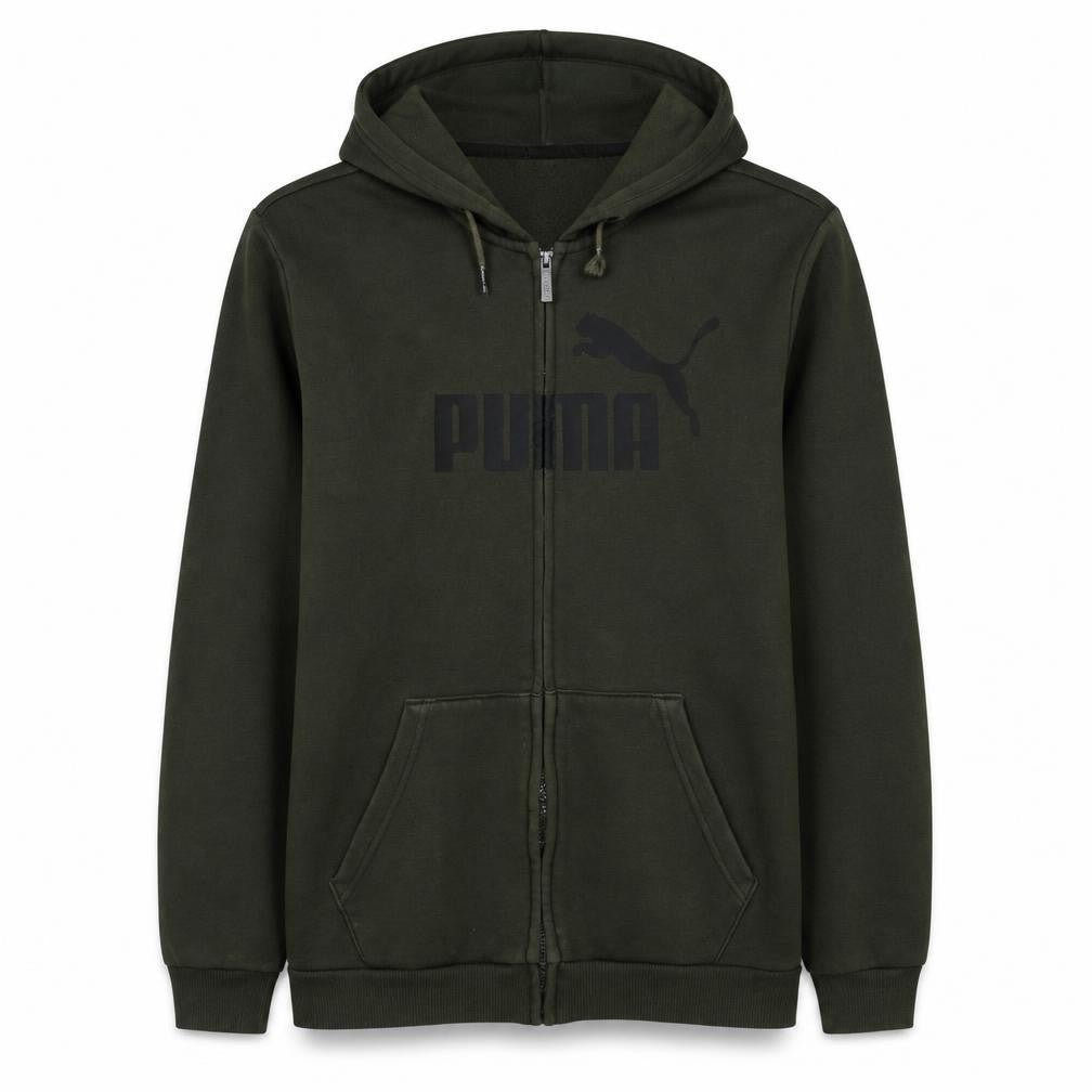 Puma Men’s Green Full Zip Hoodie Size L Fleece Logo Sportswear