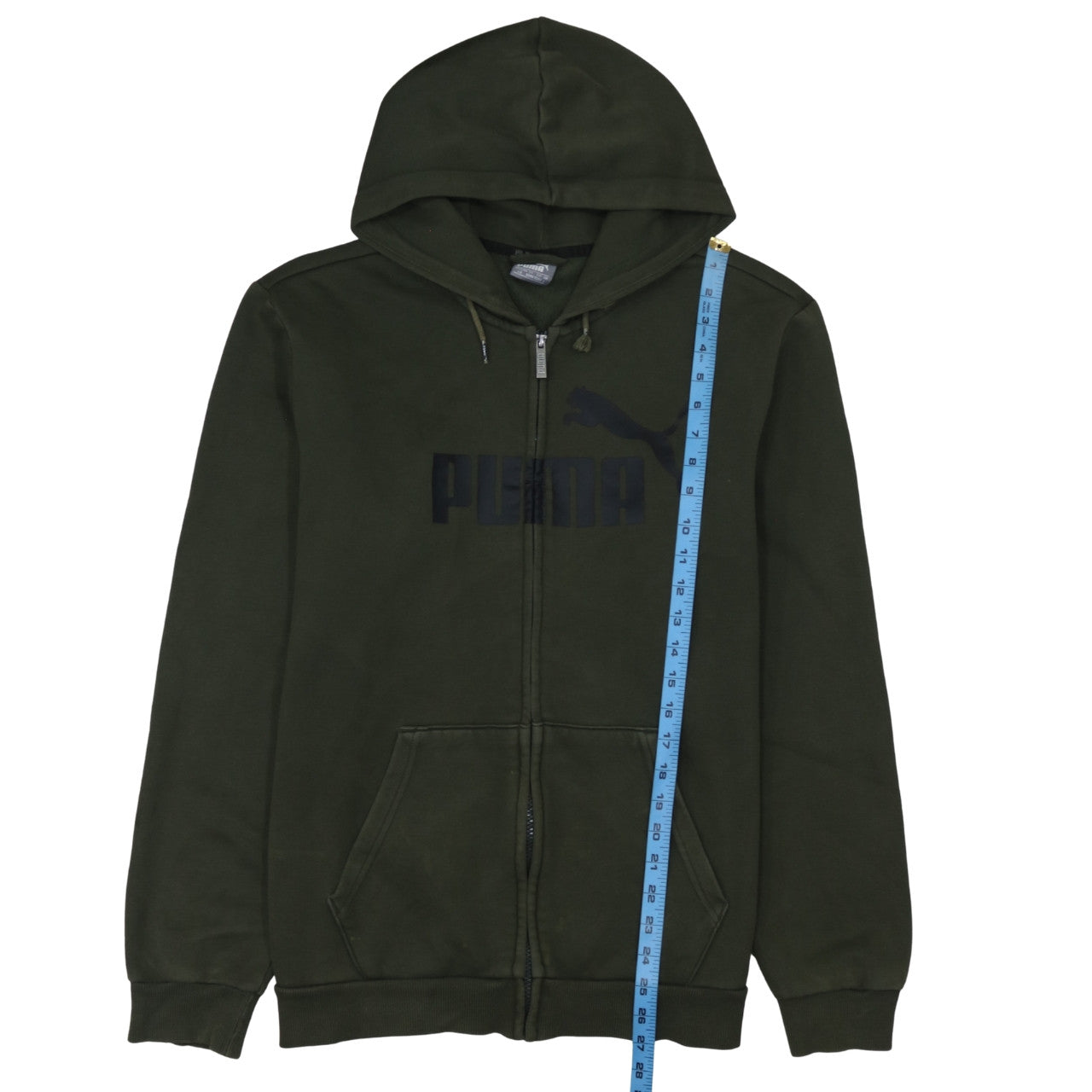 Puma Men’s Green Full Zip Hoodie Size L Fleece Logo Sportswear