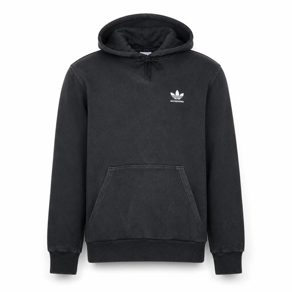 Front view of Adidas Men's Black XS Pullover Hoodie Skateboarding Logo Sweatshirt