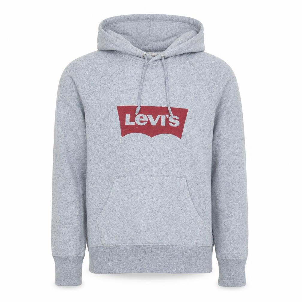 Front view of Levi's Men's Grey Pullover Hoodie XS Logo Fleece Sweatshirt
