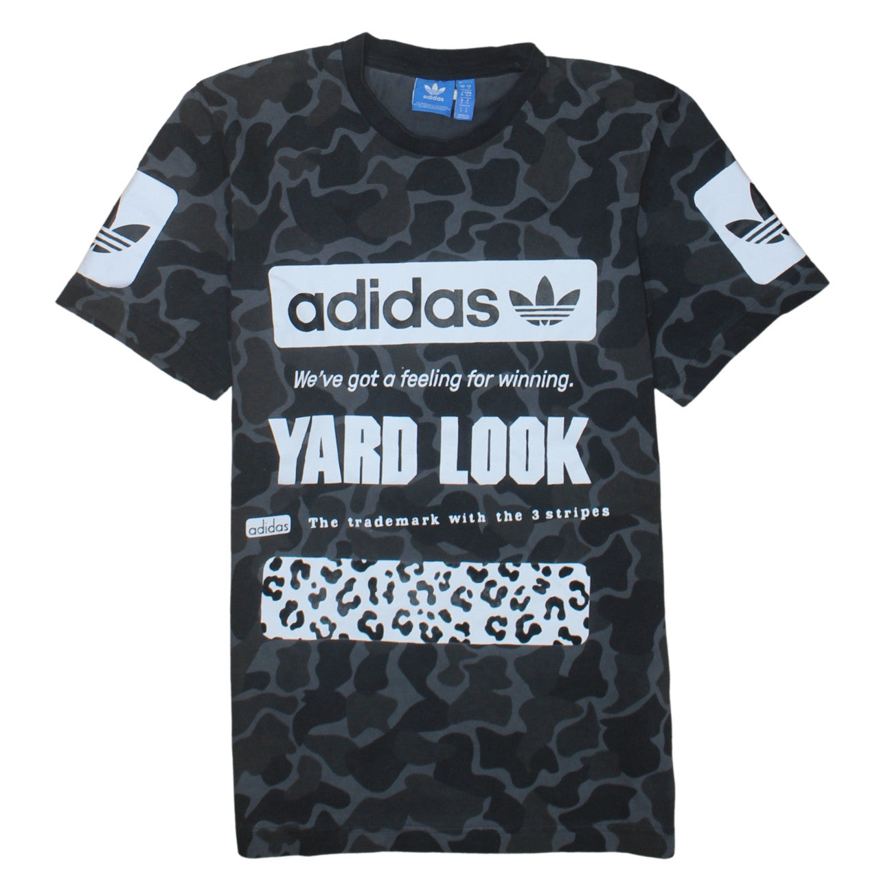 Adidas Men Black Camo Graphic Print Crew Neck Short Sleeve T-Shirt Size S
