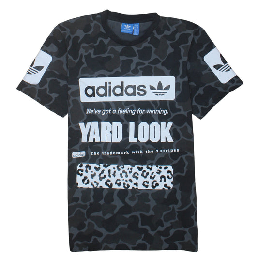 Adidas Men Black Camo Graphic Print Crew Neck Short Sleeve T-Shirt Size S