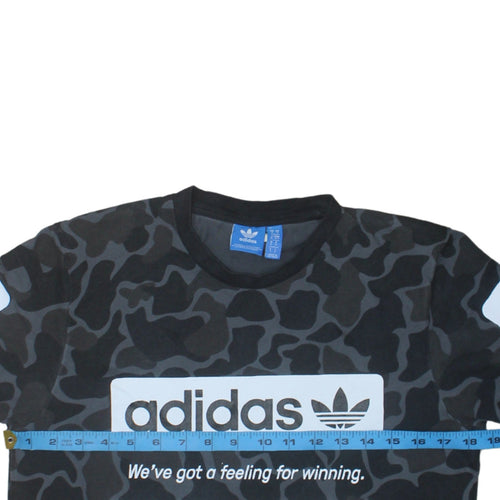 Adidas Men Black Camo Graphic Print Crew Neck Short Sleeve T-Shirt Size S