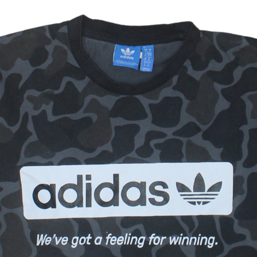 Adidas Men Black Camo Graphic Print Crew Neck Short Sleeve T-Shirt Size S