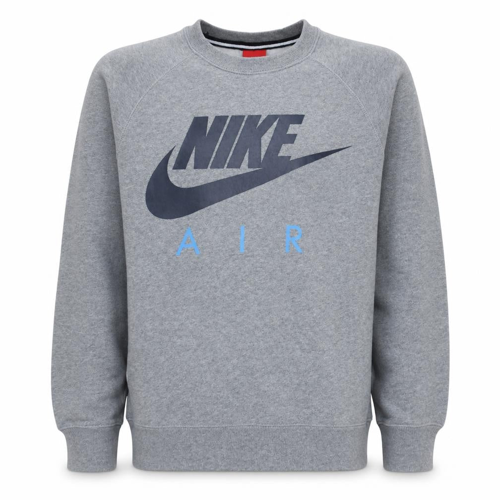 Front view of Nike Men's Grey Air Logo Crew Neck Pullover Sweatshirt, size S