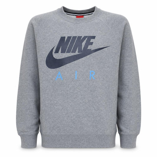 Front view of Nike Men's Grey Air Logo Crew Neck Pullover Sweatshirt, size S
