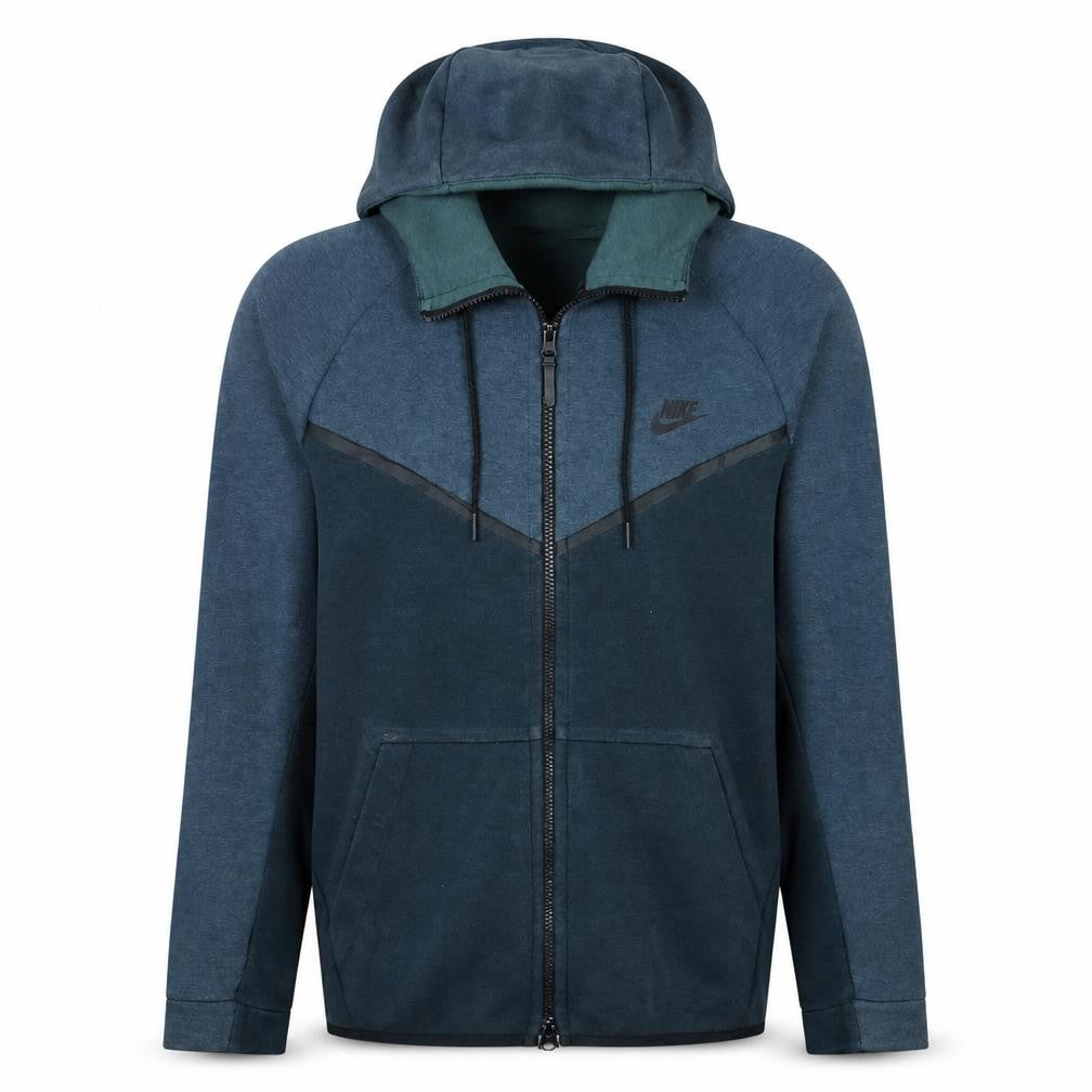 Front view of Nike men’s blue full zip hoodie, size M, regular fit sweatshirt