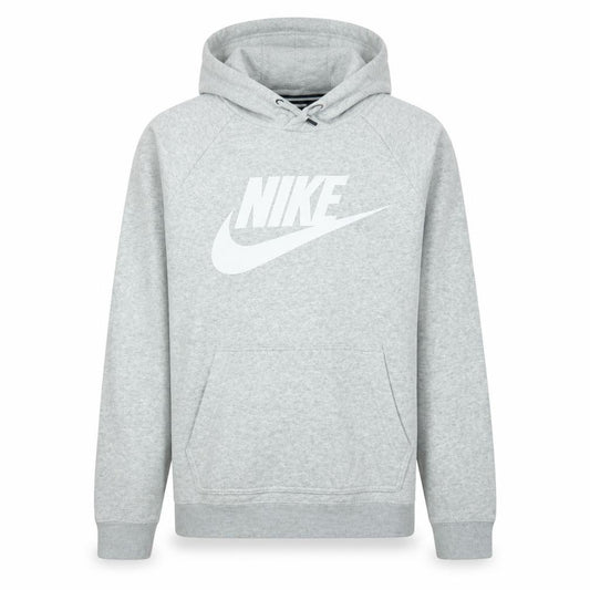 Front view of Nike Men's Grey Pullover Hoodie S Regular Fit Logo Fleece