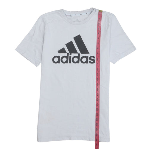 Adidas Boys White Logo T-Shirt 15-16 Years Short Sleeve Cotton Top