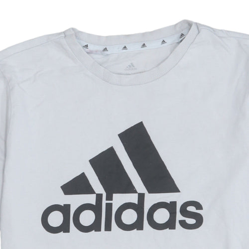 Adidas Boys White Logo T-Shirt 15-16 Years Short Sleeve Cotton Top