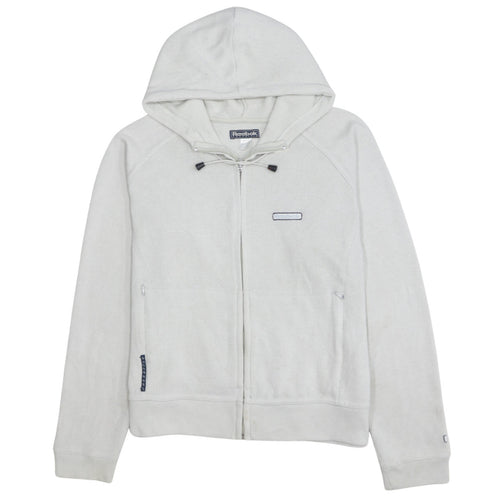 Reebok Womens White Full Zip Hoodie Size L Cotton Blend Casual