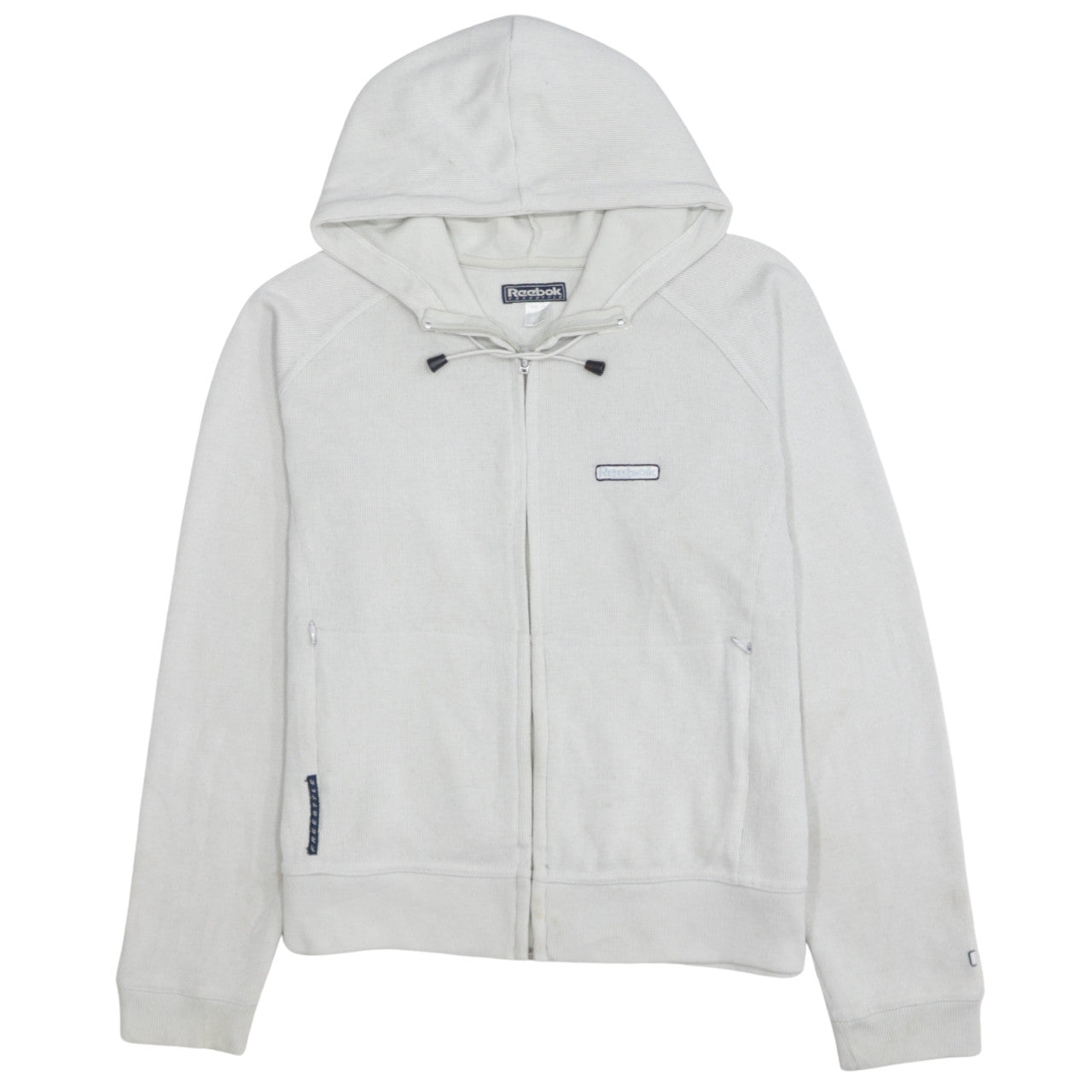 Reebok Womens White Full Zip Hoodie Size L Cotton Blend Casual
