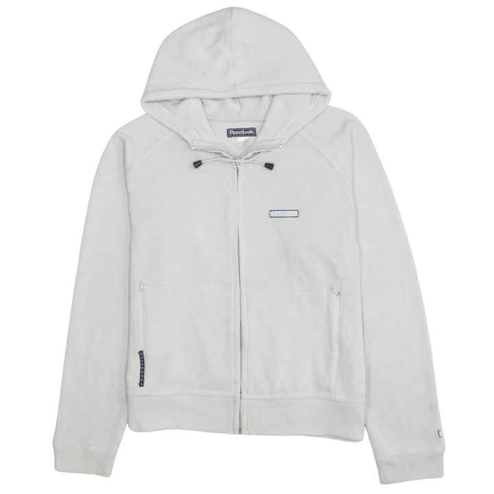 Reebok Womens White Full Zip Hoodie Size L Cotton Blend Casual