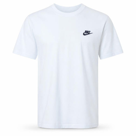 Front view of Nike Men's White Crew Neck Short Sleeve Cotton T-Shirt, size M