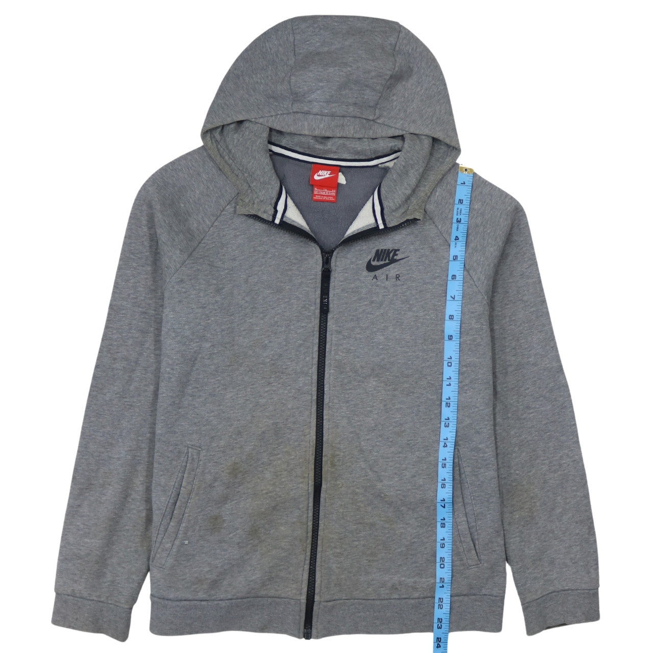 Nike Boys Grey Full Zip Hoodie Sweatshirt 13-15 Years Gym Air Logo