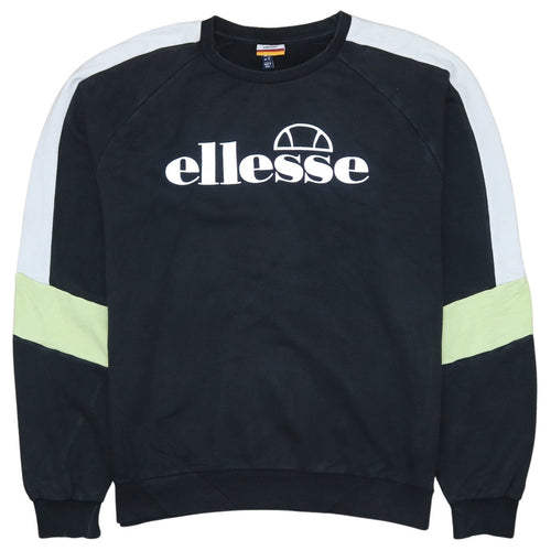 Ellesse Women Black Colourblock Logo Sweatshirt UK 12 Crew Neck