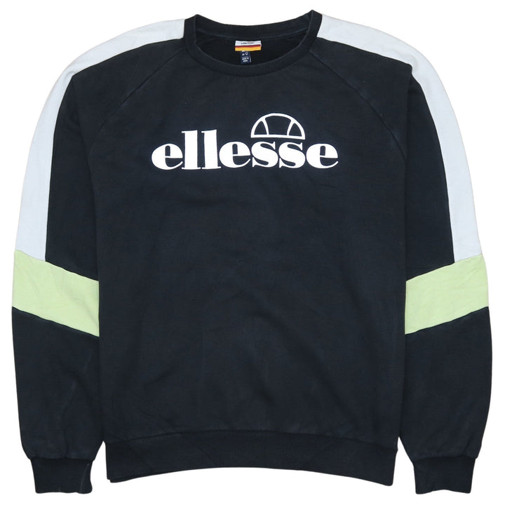 Ellesse Women Black Colourblock Logo Sweatshirt UK 12 Crew Neck