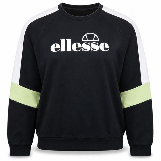 Front view of Ellesse Women Black Colourblock Logo Sweatshirt UK 12 Crew Neck