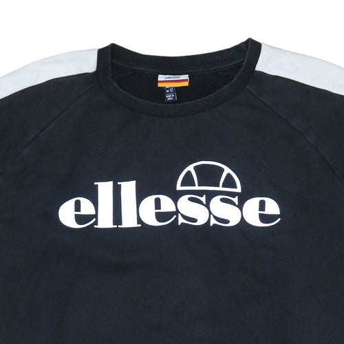 Ellesse Women Black Colourblock Logo Sweatshirt UK 12 Crew Neck