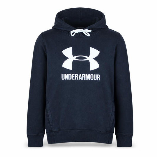 Front view of Under Armour Men's Black Pullover Hoodie M Relaxed Fit Sportswear