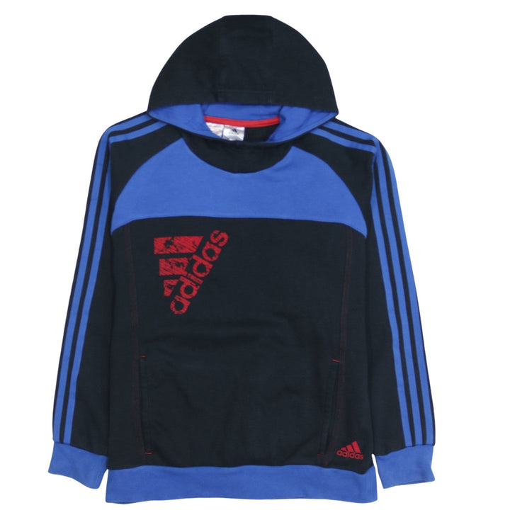 Adidas Boys Black Blue Hooded Pullover Sweatshirt 13-14 Years Logo Design