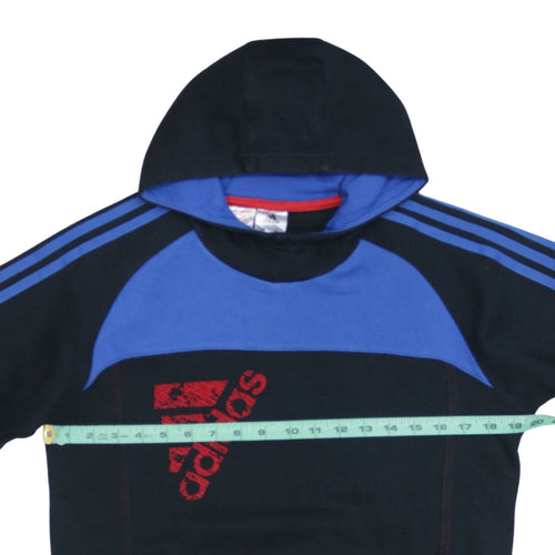 Adidas Boys Black Blue Hooded Pullover Sweatshirt 13-14 Years Logo Design