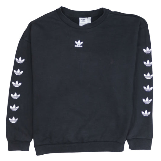 Adidas Women Black Crew Neck Sweatshirt XS Cotton Logo Long Sleeve