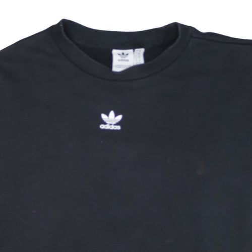 Adidas Women Black Crew Neck Sweatshirt XS Cotton Logo Long Sleeve