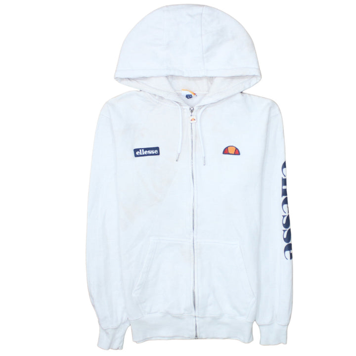 Ellesse Womens White Full Zip Hoodie UK 8 Cotton Logo Casual