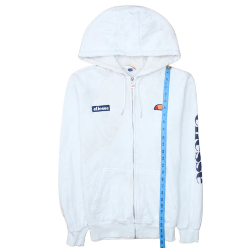 Ellesse Womens White Full Zip Hoodie UK 8 Cotton Logo Casual