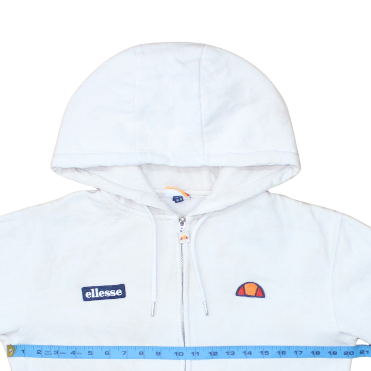 Ellesse Womens White Full Zip Hoodie UK 8 Cotton Logo Casual