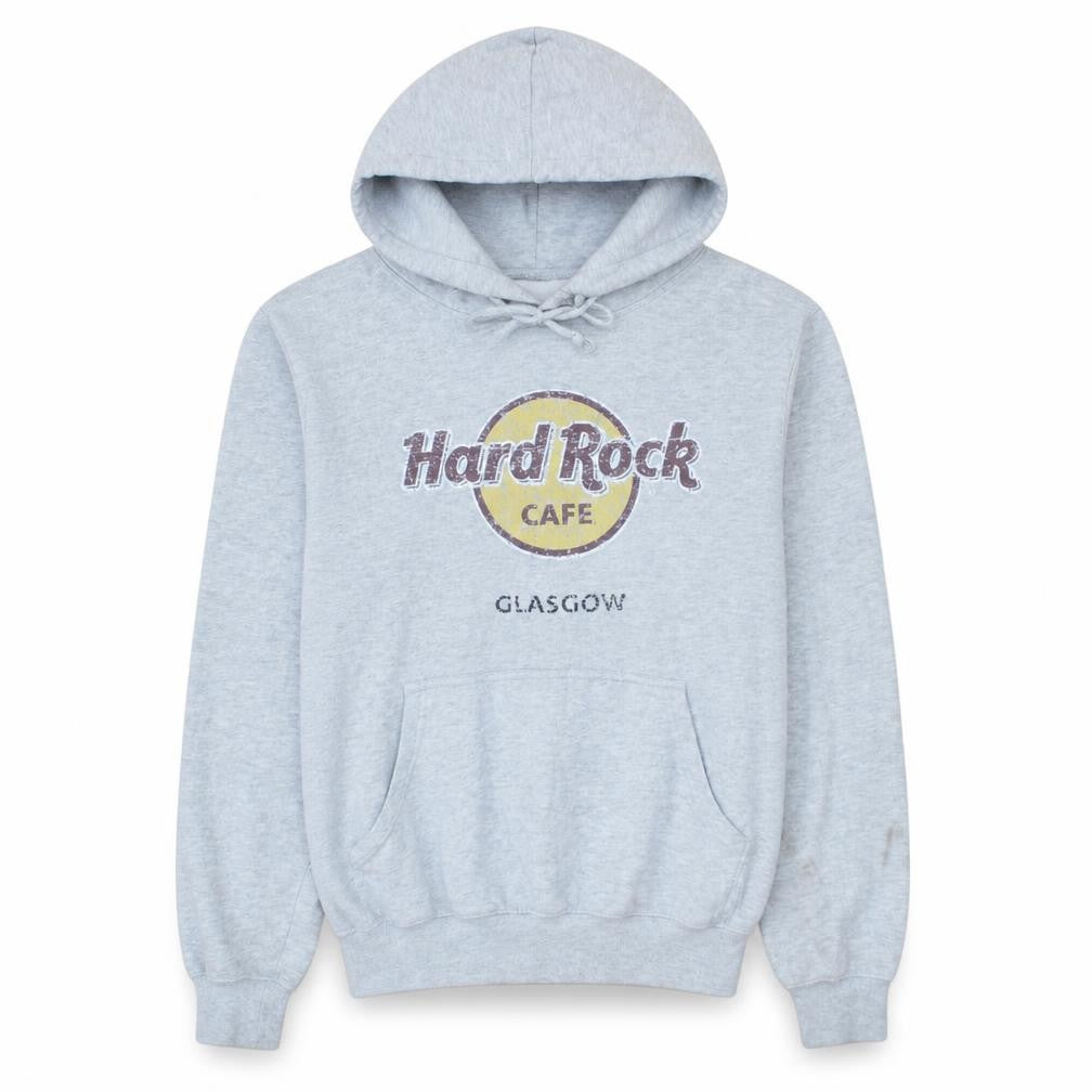 Front view of Hard Rock Cafe Glasgow Grey Pullover Hoodie Men’s Small Regular Fit