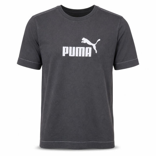 Front view of Puma Men's Black Short Sleeve Logo Graphic Cotton T-Shirt M