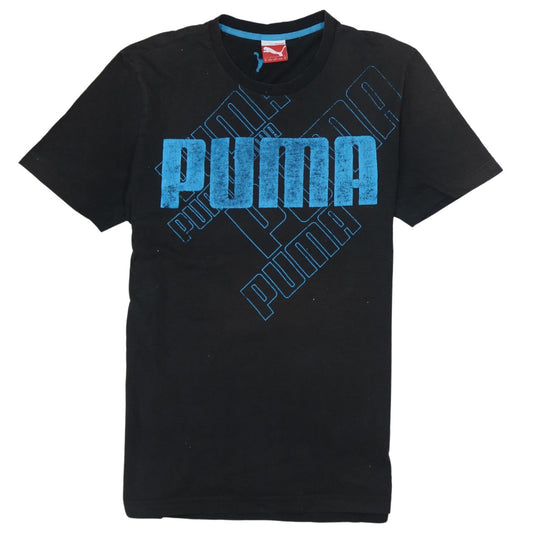 Puma Men's Black Blue Graphic Logo Cotton T-Shirt Size M