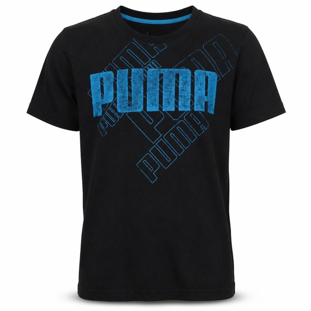 Puma Men's Black Blue Graphic Logo Cotton T-Shirt Size M