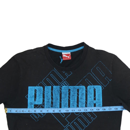 Puma Men's Black Blue Graphic Logo Cotton T-Shirt Size M