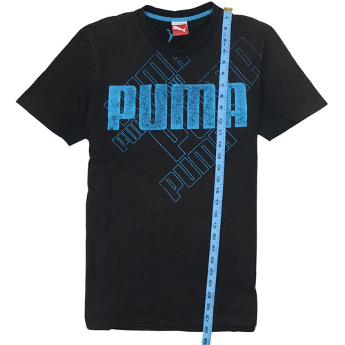 Puma Men's Black Blue Graphic Logo Cotton T-Shirt Size M