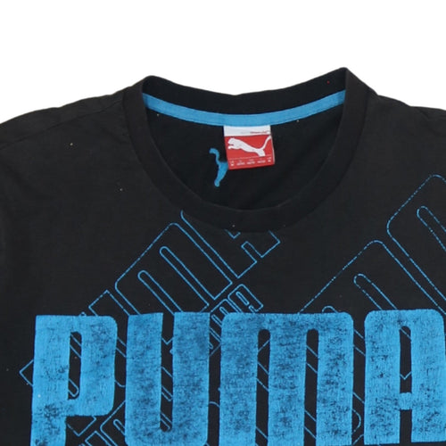 Puma Men's Black Blue Graphic Logo Cotton T-Shirt Size M