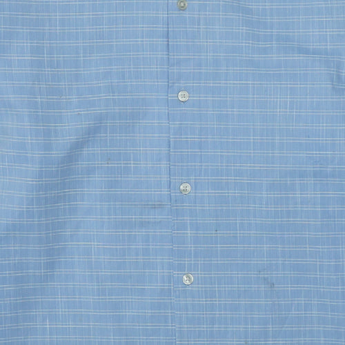 Hugo Boss Men's Blue Checked Long Sleeve Cotton Shirt Size 16 Regular Fit