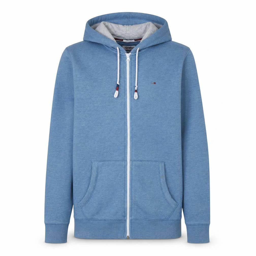 Front view of Tommy Jeans Men’s Blue Full Zip Hoodie M Regular Fit