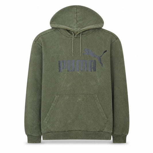 Front view of Puma Men's Green XL Pullover Hoodie with Logo & Kangaroo Pocket