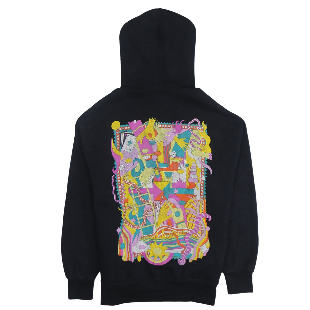 AJEEB Men’s Black Pullover Hoodie L Art Graphic Fleece Sweatshirt