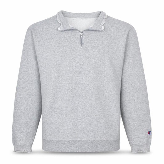 Front view of Champion Men's Grey 1/4 Zip Fleece Sweatshirt, size L