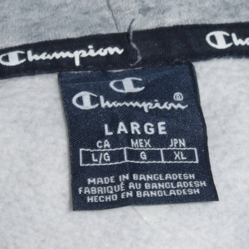 Champion Men's Grey Pullover Hoodie Size L Logo Fleece Sweatshirt