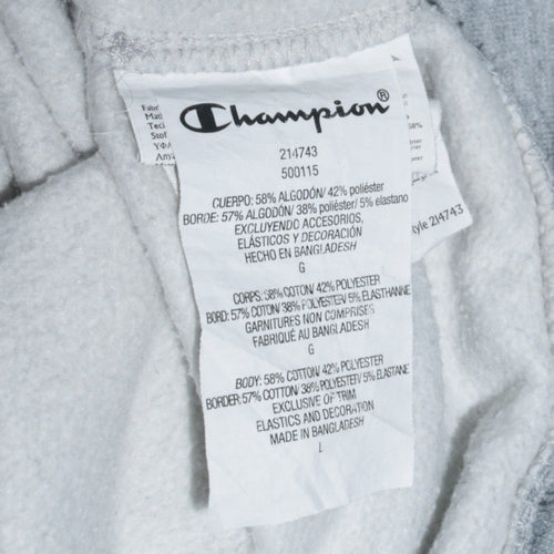 Champion Men's Grey Pullover Hoodie Size L Logo Fleece Sweatshirt
