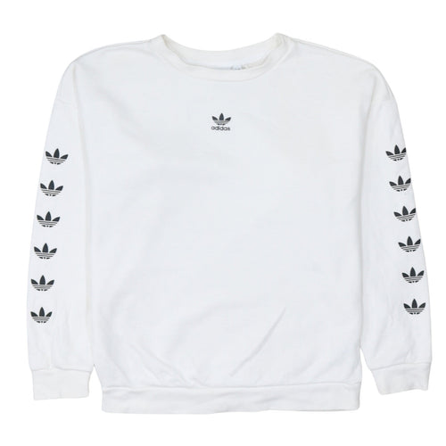 Adidas Women White Crew Neck Long Sleeve Pullover Sweatshirt Size 8