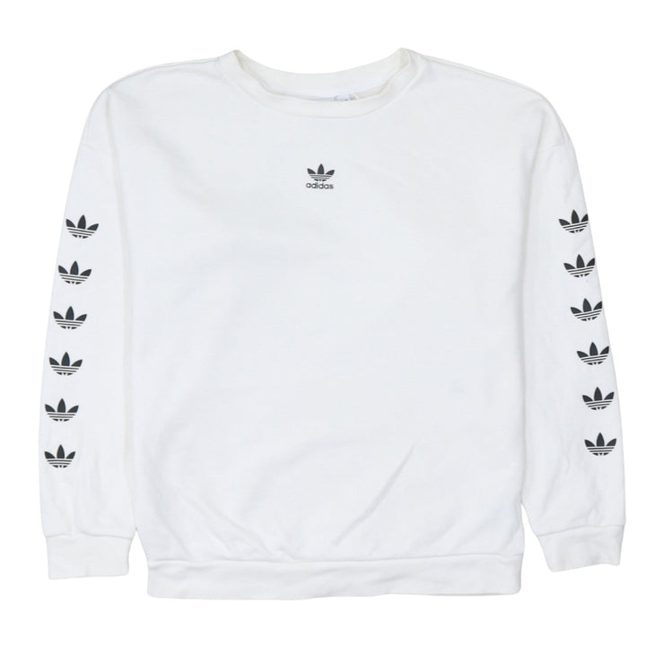 Adidas Women White Crew Neck Long Sleeve Pullover Sweatshirt Size 8